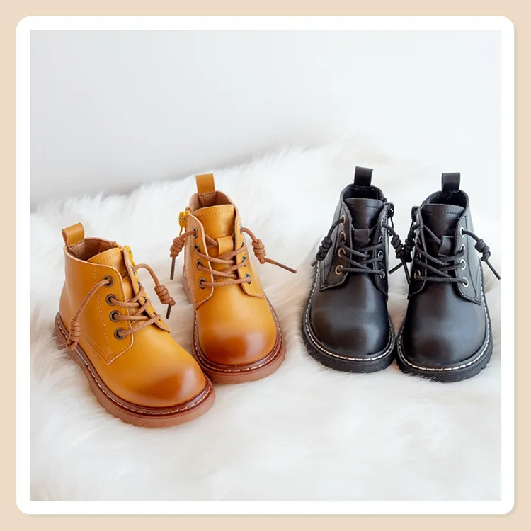 

Children's Boots Waterproof Kids Boys Girls Martin Boots Winter Snow Boots Ankle Short Booties yellow vintage Child Sneaker