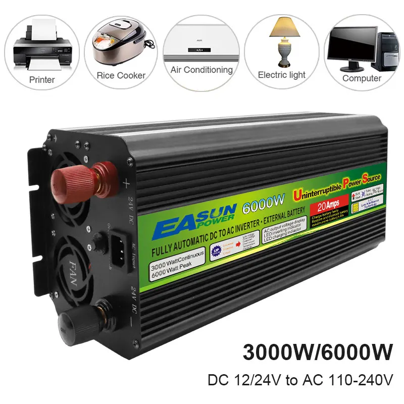 Inverter Di Potenza A Onda Sinusoidale Carica Batteria Inverter Per Auto Convertitore Di Tensione Di Ricarica 5V Con Ventola Intelligente 6000W Dc 12V