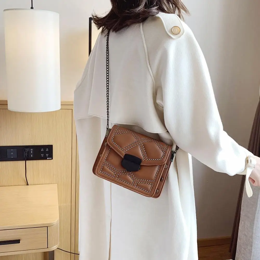 Rivet Pu Leather Crossbody Bags For Women Mini Shoulder Messenger Bag Female Travel Chain Handbags And Purses