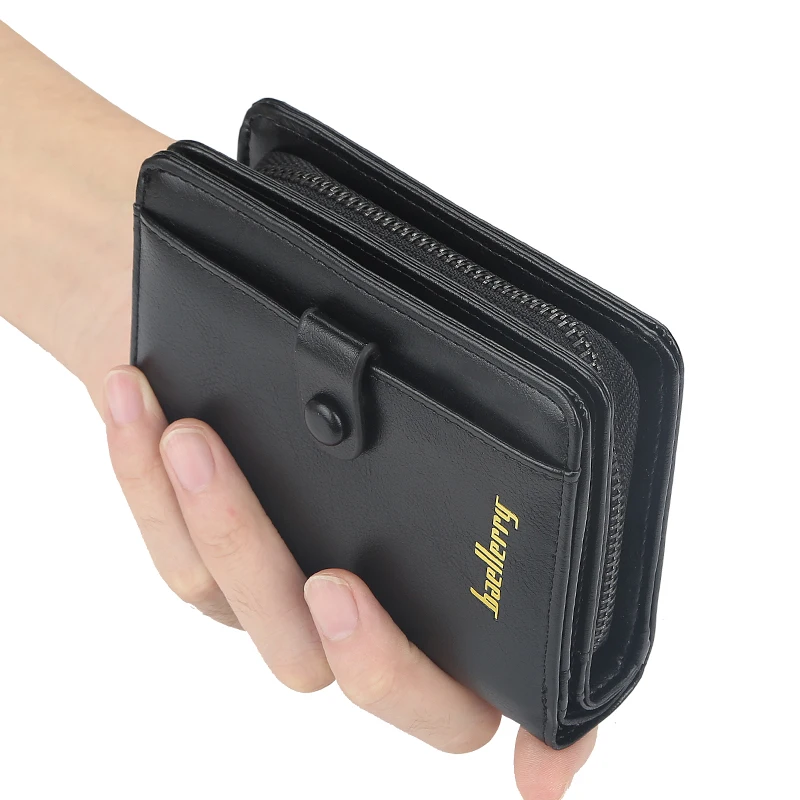 

2019 Men Wallets Short PU Leather Double Zipper Hasp Men Purses Card Holder Coin Pocket Vintage High Quality Brand Men Wallets