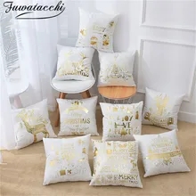 Fuwatacchi Christmas Cushion Cover Black Gold Foil Merry Christmas Pillow Cover Deer Leaf for Home Chair Sofa Decorative Pillows