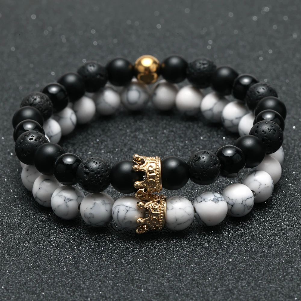 Paired Bracelet Wristband Charm Beads Gifts Natural-Stone Boho Gold-Crown Friends 