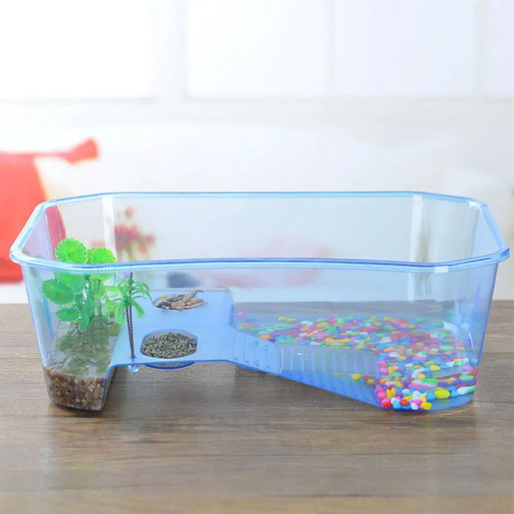 Pet Reptile Turtle Tortoise Vivarium Box Plastic Aquarium Tank With Basking Ramp Drying Platform Reptile Breeding Cage