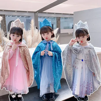 

Girl Cloak 2020 European and American Fashion Kids Halloween Princess Sequin Cloak Baby Halloween Crown Cape Suit