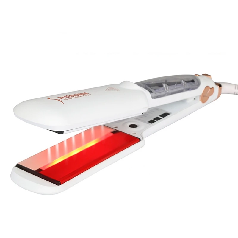 

2Inch Board Steam Hair Straightener Infrared Hair Comb Straight Steam Anion Function White Eu Plug