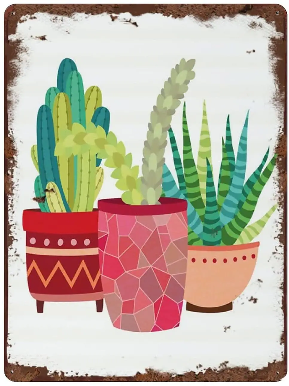 Cactus In Vaso Trio Metal Tin Sign Decorable Succulente Wall Art Cactus Southwestern Decor Cactus In Vaso Metal Room Sign For Home