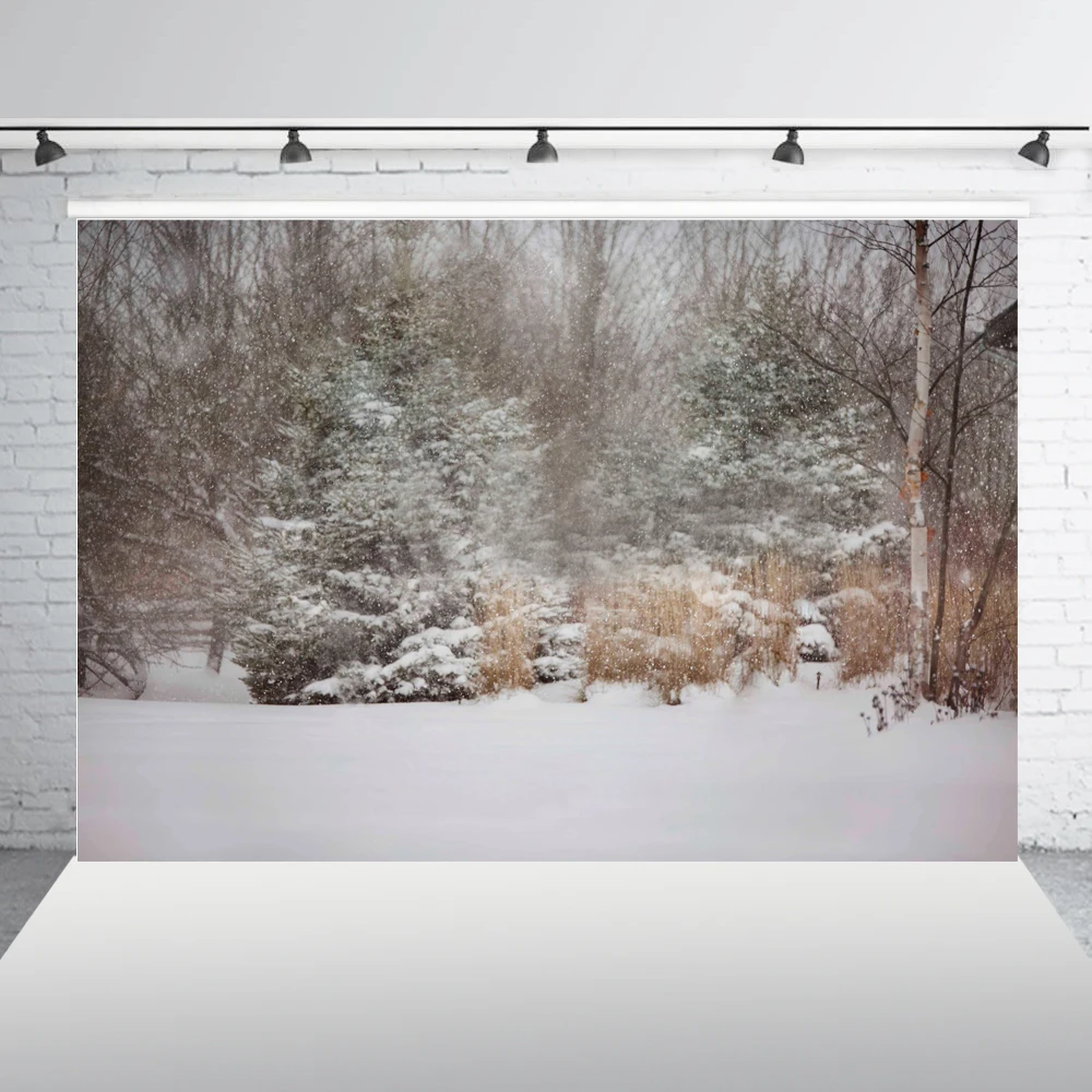 

Christmas backdrop Xmas Rustic forest outdoor winter white snow world Photo Background for Kids Portrait Photo Studio Prop ES-20