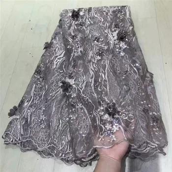 

High class wedding/party tulle lace fabric with 3D flower French net lace fabric ZQN235(5yards/lot)