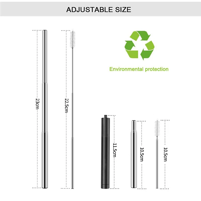 Eco-Friendly Portable Telescopic Stainless Steel Straw Set with Cleaning Brush and Case