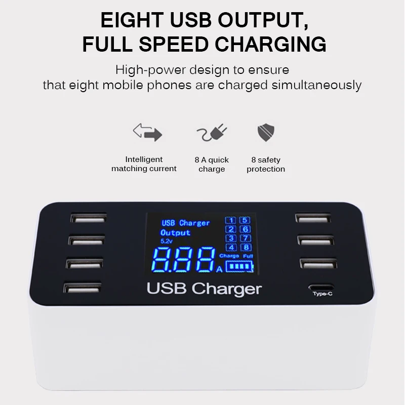 8 многопортовый USB адаптер настольное быстрое зарядное устройство для Xiaomi USB зарядное устройство для телефона зарядная станция usb-хаб зарядное устройство светодиодный дисплей
