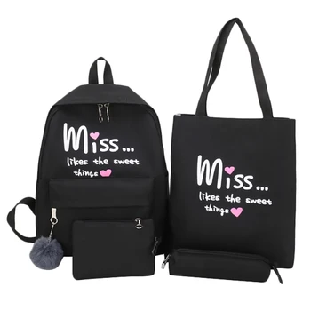 

LJL-4Pcs/Set Women School Backpacks Schoolbag for Teenagers Girls Student Book Bag Student Backpack