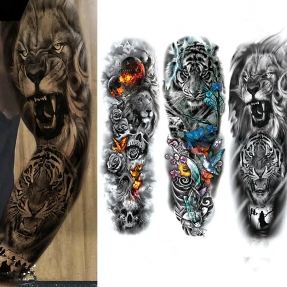Временная наклейка-Татуировка наклейки-тату на руку Череп Лев дракон