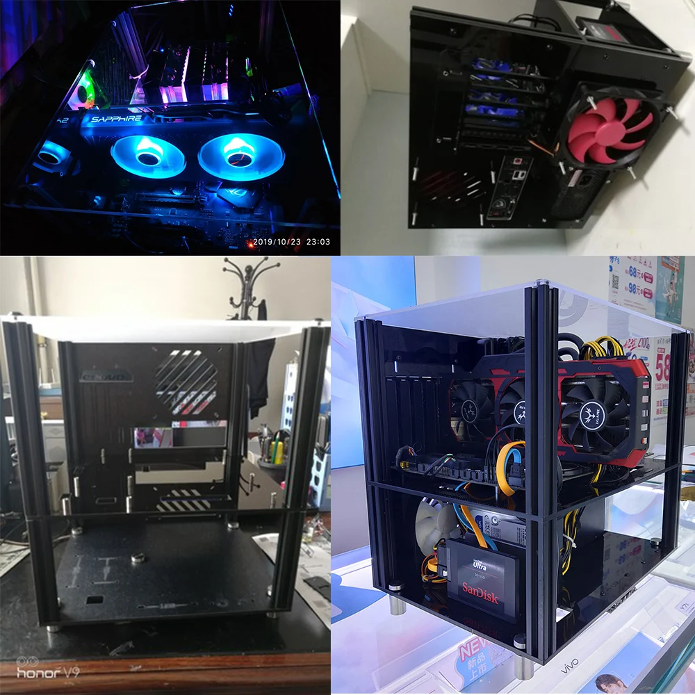 DIY акриловый MATX чехол для компьютера поддержка ITX двухслойный Открытый USB аудио Вентилятор охлаждения прозрачный Настольный чехол s Tower