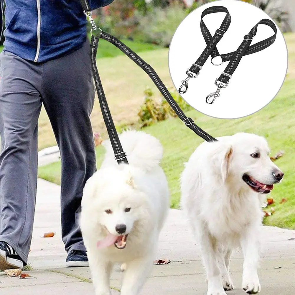 

Double Dog Leash Splitter Reflective Stitches Adjustable Walking Strap Harness Leads Dog Supply