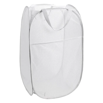 

Mesh -Up Laundry Basket-Portable, Durable Handle, Foldable Storage, Easy to Open. The Folding -Up Clothes Basket