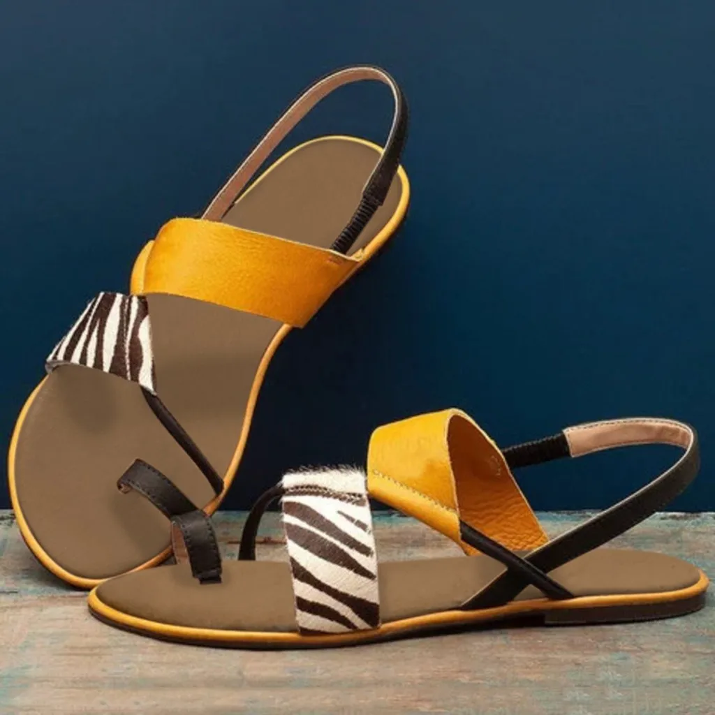 

Retro Zebra Pattern Rome Sandals Women Summer Beach Casual Shoes Female Clip Toe Sandal Slip On Flat Heel Gladiator Sandalias