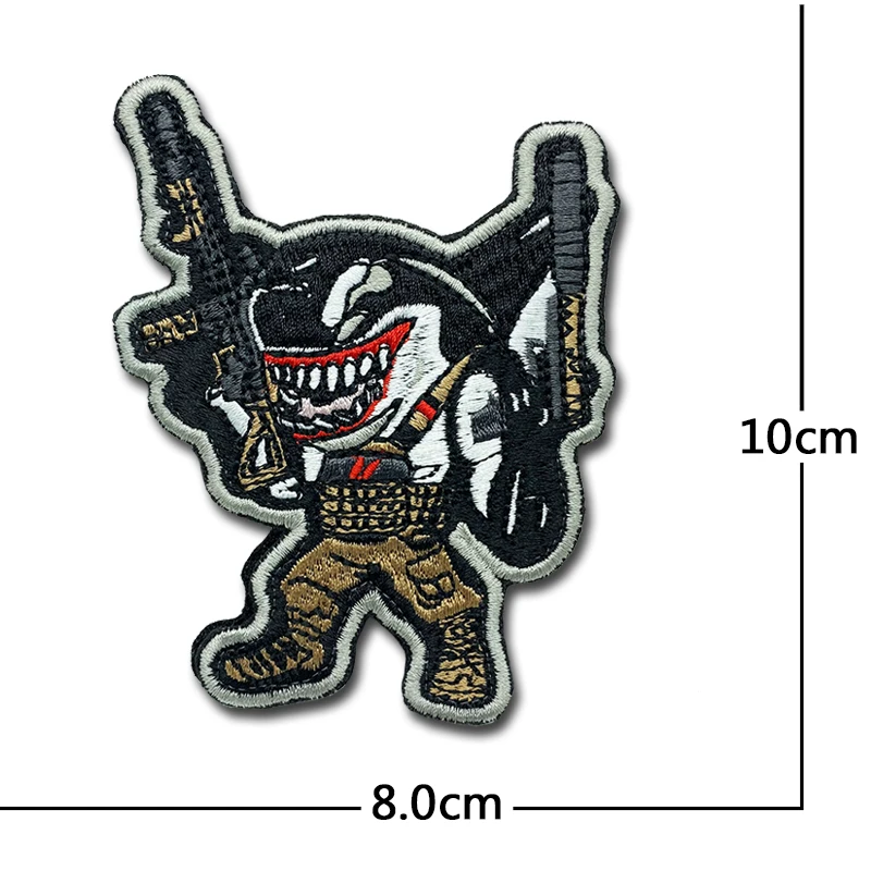 Shark warrior bear soldier Patches high quality Embroidered Military  tactics Badge Hook Loop Armband 3D Stick on Jacket Backpack