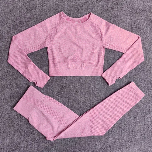 Pink 2 pcs set 2 шт., женские спортивный костюм, бесшовный комплект для йоги, спортивный комплект, высокая талия, леггинсы для бега, спортивные топы для фитнеса, одежда, спортивная одежда - Color: Pink 2 pcs set