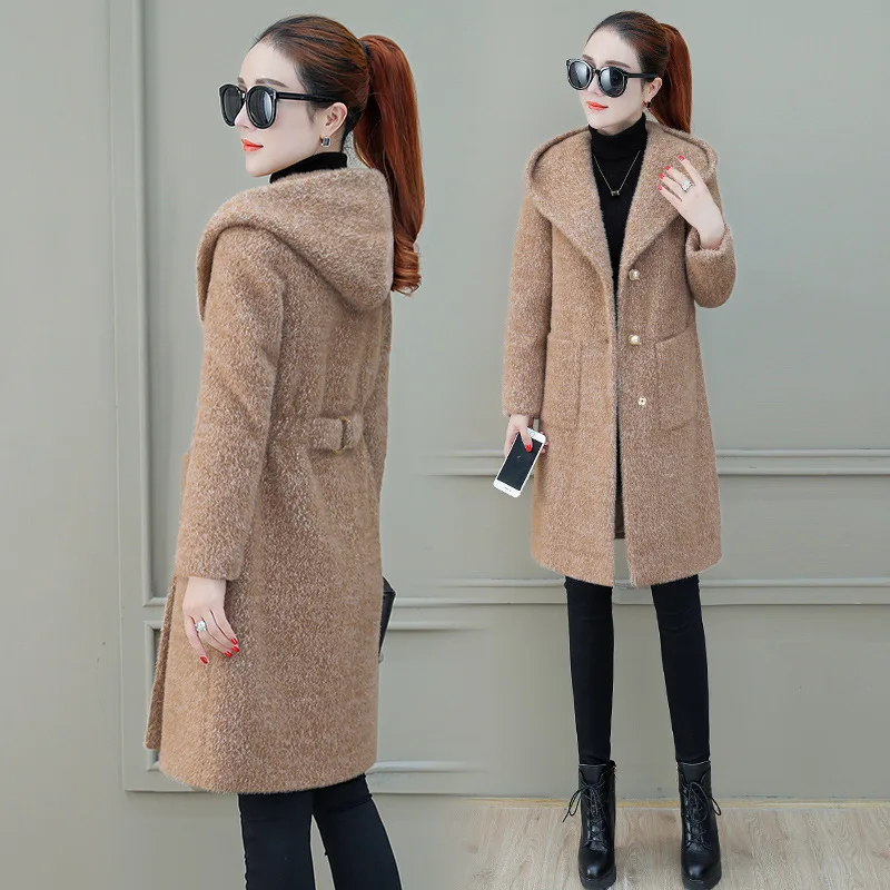 New Style Fashion Plush Coat Women's Winter Korean-style Loose Warm Elegant Goddess-Style Hooded Woolen Jacket