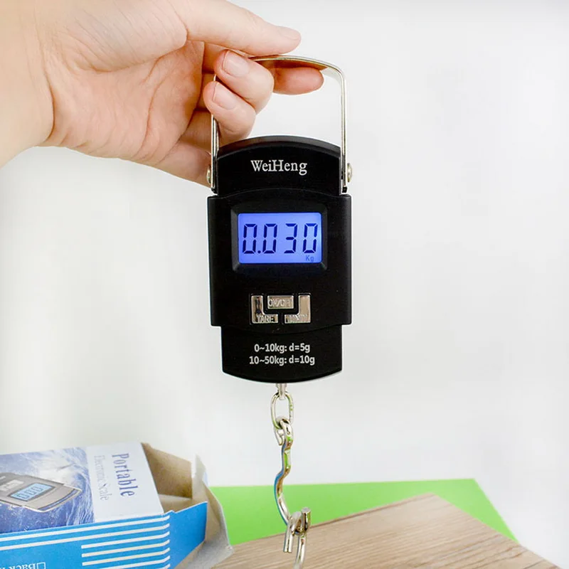 

50kg x 10g Mini Digital Scale for Fishing Luggage Travel Weighting Steelyard Hanging Electronic Hook Scale Kitchen Weight Tool