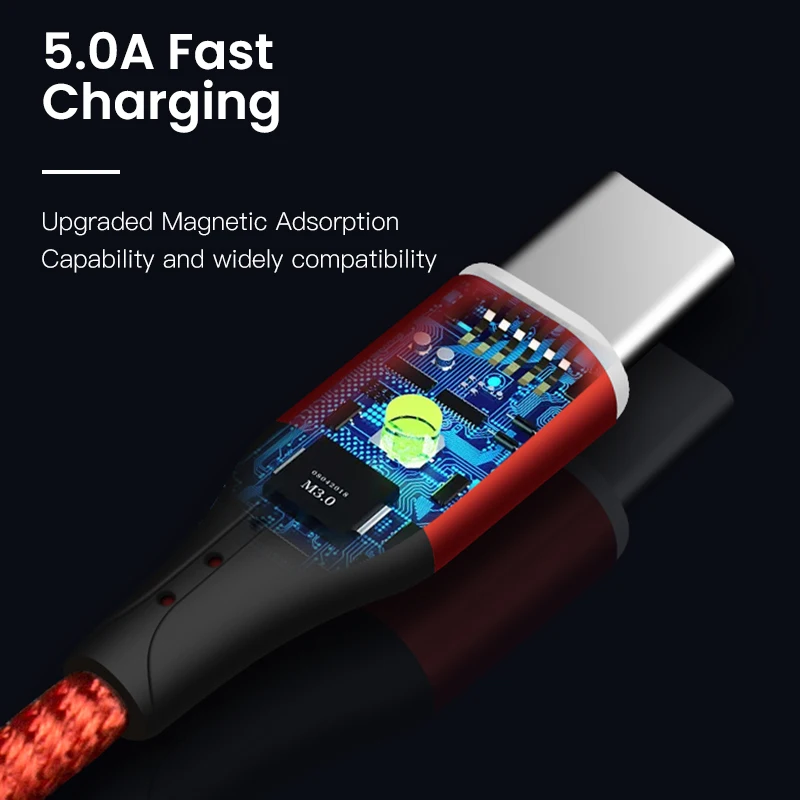 ESVNE 5A Магнитный usb-кабель для зарядки для iphone samsung huawei 1 м Магнитный зарядный кабель Micro Usb для кабеля Xiaomi type C