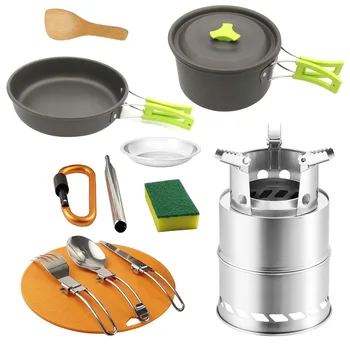 

Set Bowl Pot Tableware Outdoor Camping Wood Stove Cooking Useful Durable