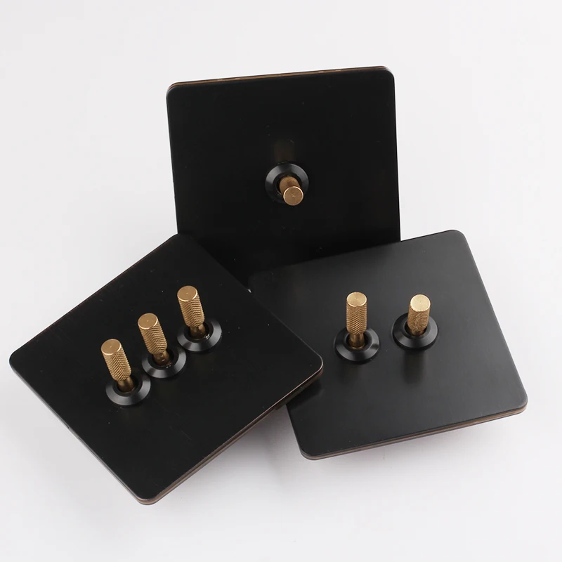 1 piece Black Brass Toggle Lamp Switch Outlet Lever Single Dual Control Retro Light Wall Power Socket Panel Set | Обустройство дома