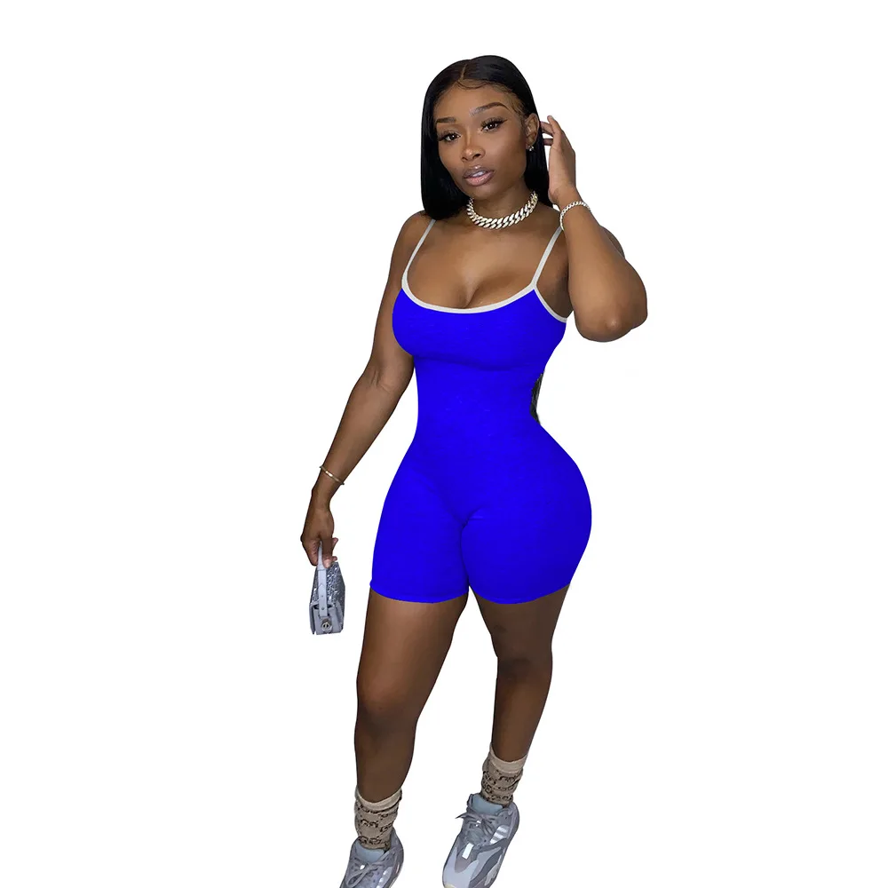 Adogirl Women Sport Bodysuit One Piece Playsuit Striped Splicing Spaghetti Strap Jumpsuit Casual Women Solid Short Romper