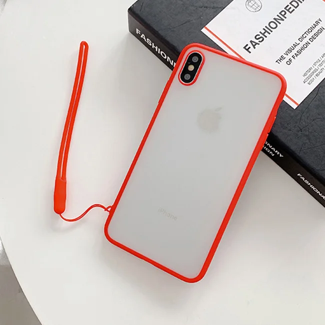 Отсутствие Карамельный цвет матовый пара чехол для iphone X XS Max XR Чехлы для iphone 7 8 6 6S P lus крышка с ремешок для запястья - Цвет: Красный