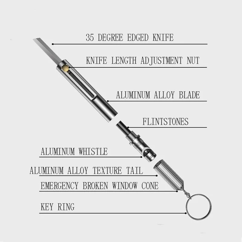 Многофункциональный Нож для ключей для повседневного использования, мини портативный гаджет, магниевый стержень, кремень, свисток, открытый пожарный брелок, нож для самозащиты