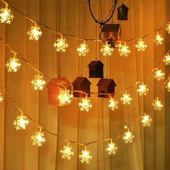 

10/20/40 Led Christmas Lights Snowflake Light String Twinkle Garland on Batteries Fairy Light Holiday Party Wedding Decorative