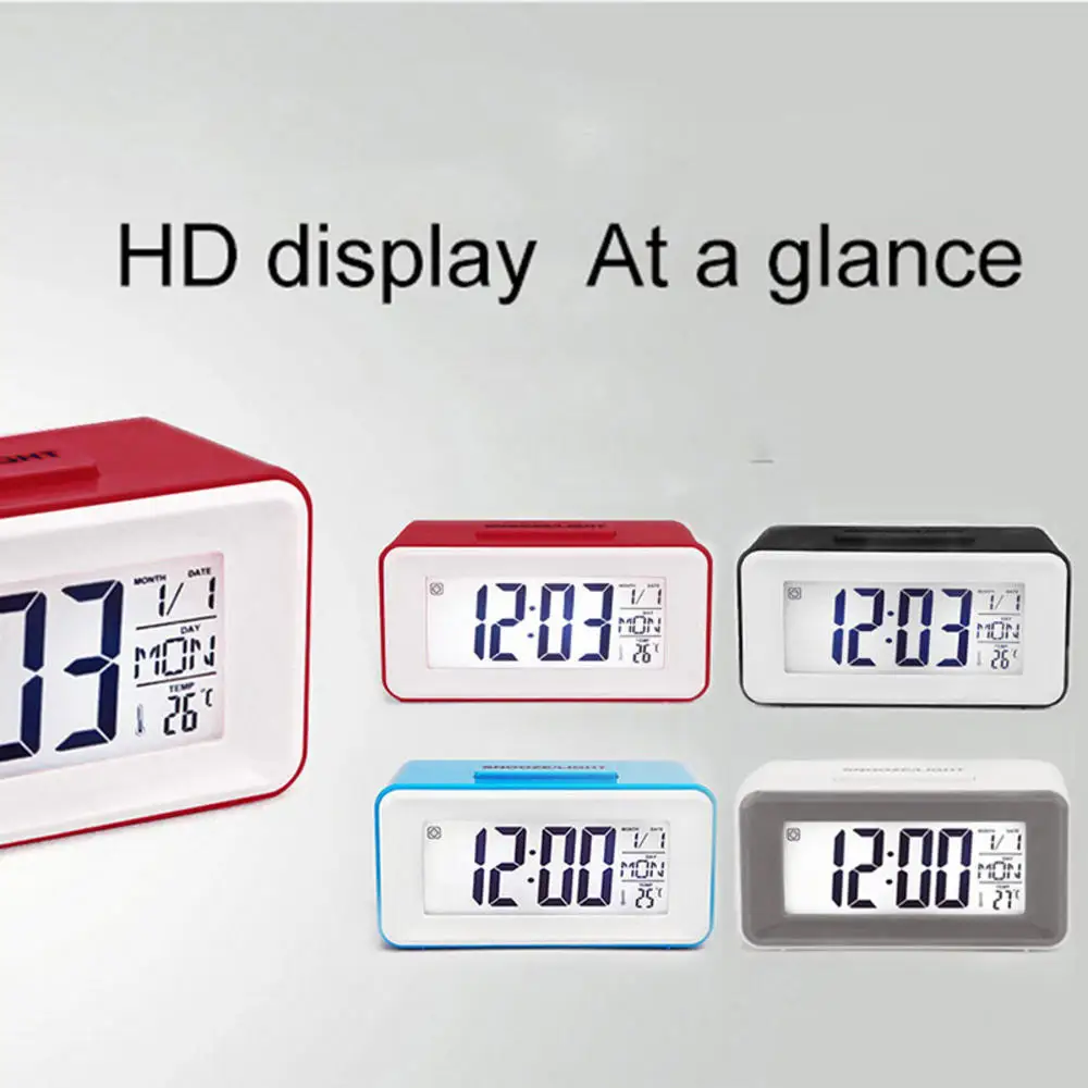 Desk Digital Clock Sound Control Backlight 12/24 H Snooze 8 Alarm Ringtones Bedrooms kids simple electronic clock