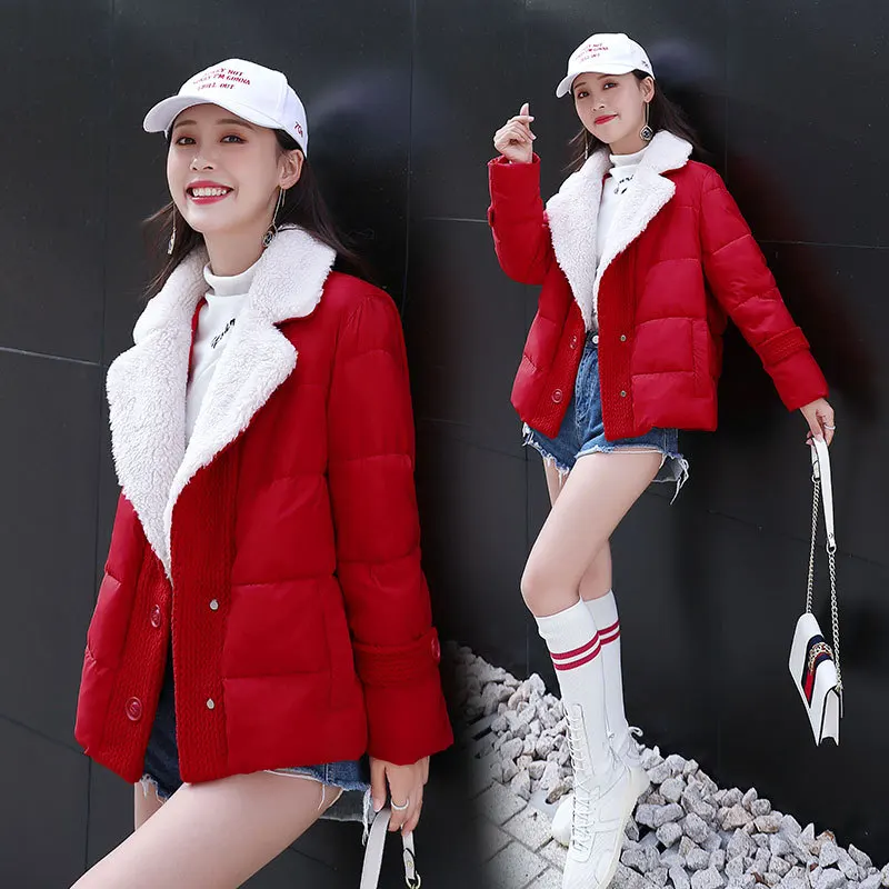 

2019 Winter New Style Korean-style Thick Lamb's Wool Short Versatile Short Slim Fit Cotton-padded Clothes Cotton Coat Students C