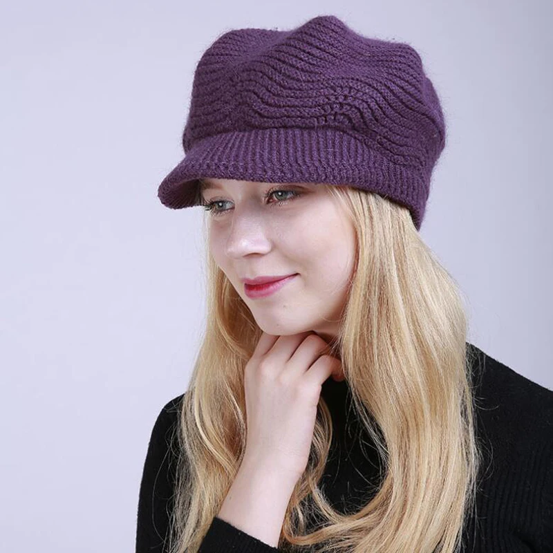 dark purple GAOKE, зимние шапки для женщин, Skullies Beanies, шапки ручной работы, новинка, женская шапка, вязаная шапка цвета хаки - Цвет: dark purple