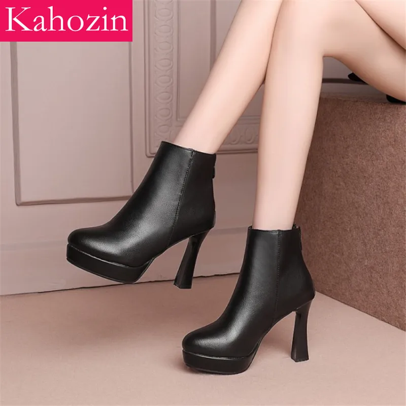 

Kahozin 2019 autumn/winter new high-heeled shoes waterproof platform ankle boots thick with a single boot black super high 10CM