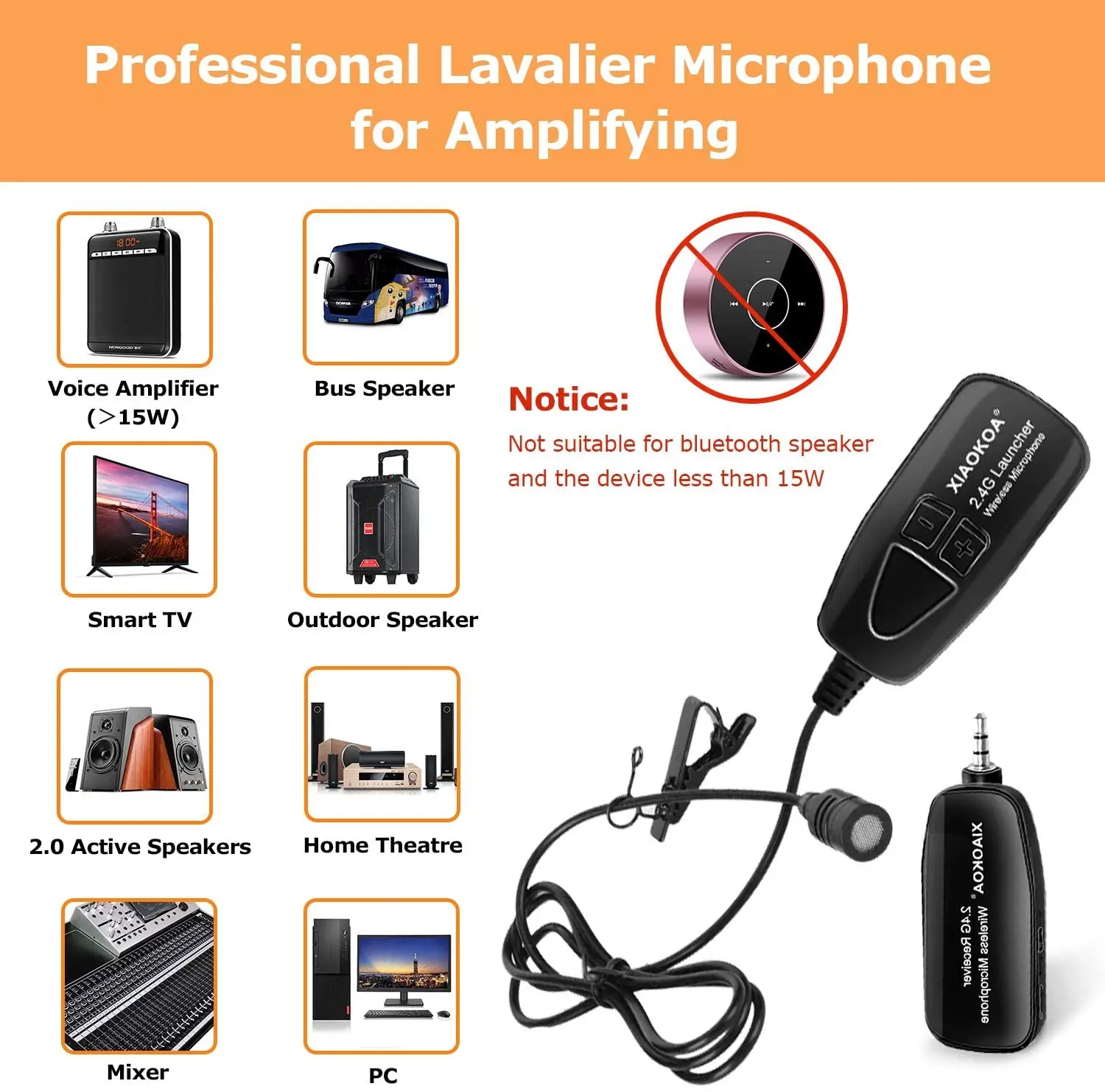 Xiaokoa sem Fio Microfone de Lavalier Sistema de Microfone sem Fio com Lapela de Lavalier Ampreceiver para Confe Microfones Transmissor 2.4g & - Image 5