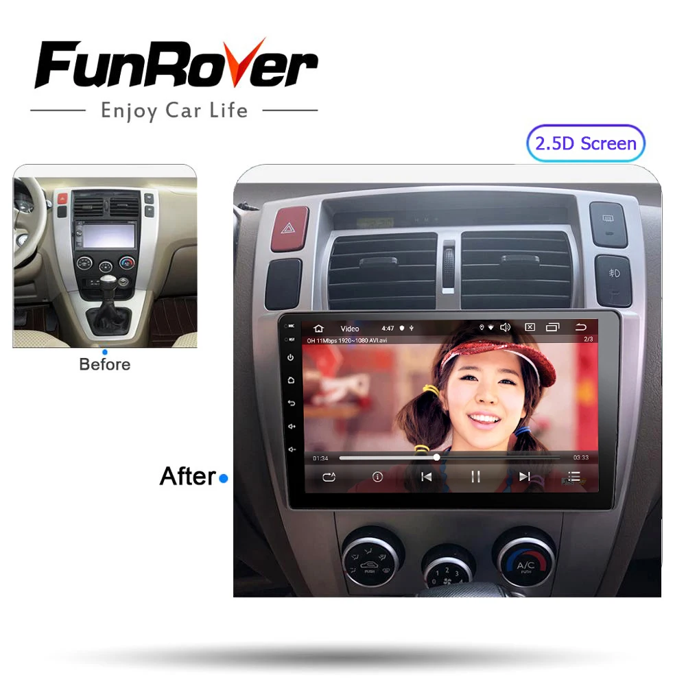 FUNROVER 2.5D ips Android 9,0 автомобильный Радио мультимедиа авторадио плеер навигация gps для hyundai Tucso 2006- 2 din DSP без dvd