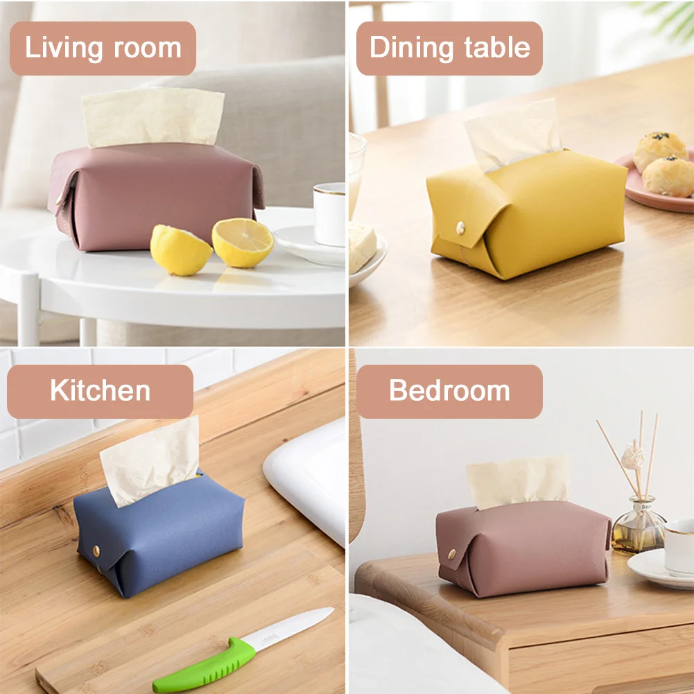 Pouch Paper Container Living Room Home Car Napkin Holder Tissue Box Table Hotel Desktop Office Faux Leather Organizer #734