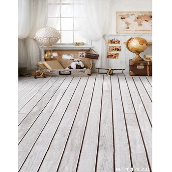 

Birthday Photophone Curtain World Map Globe Suitcase Window Wooden Floor Photo Backgrounds Photography Backdrop For Baby