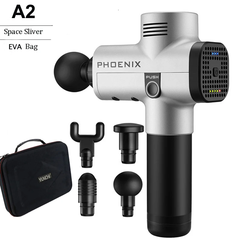 Silver with case Феникс мышечный Стимулятор массажный пистолет Вибрационный глубокий терапия Релаксация фасции Фитнес упражнения боли Электрический массажер - Цвет: Silver with case