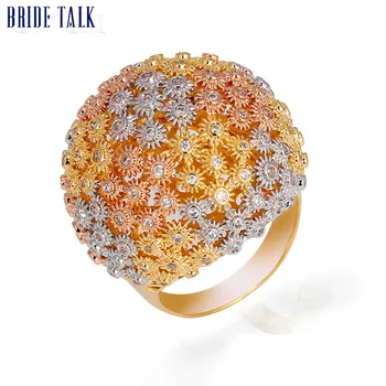 

Bride Talk Fashion Women Luxury Wedding Brand Full Flower Big Ring High Quality Gold Color With CZ Cubic Zircon Ring Suit Party