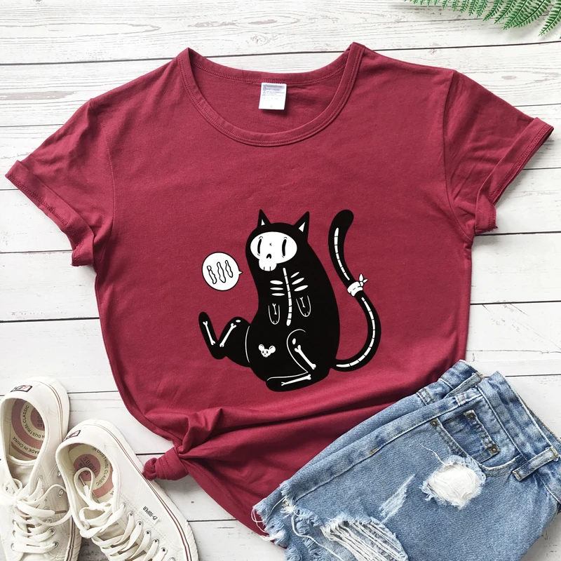 

Хэллоуин, Череп, кошка, цветная футболка, пугающий Кот, подарок для мамы, футболка, готический женский хипстерский стиль, футболка, топ
