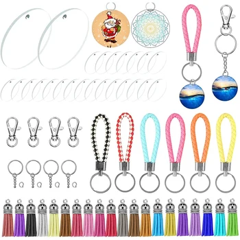 

158Pcs Acrylic Clear Keychain Set, 24 Pieces 2 Inch Acrylic Tassles Keychain Rings Set for DIY Projects and Crafts