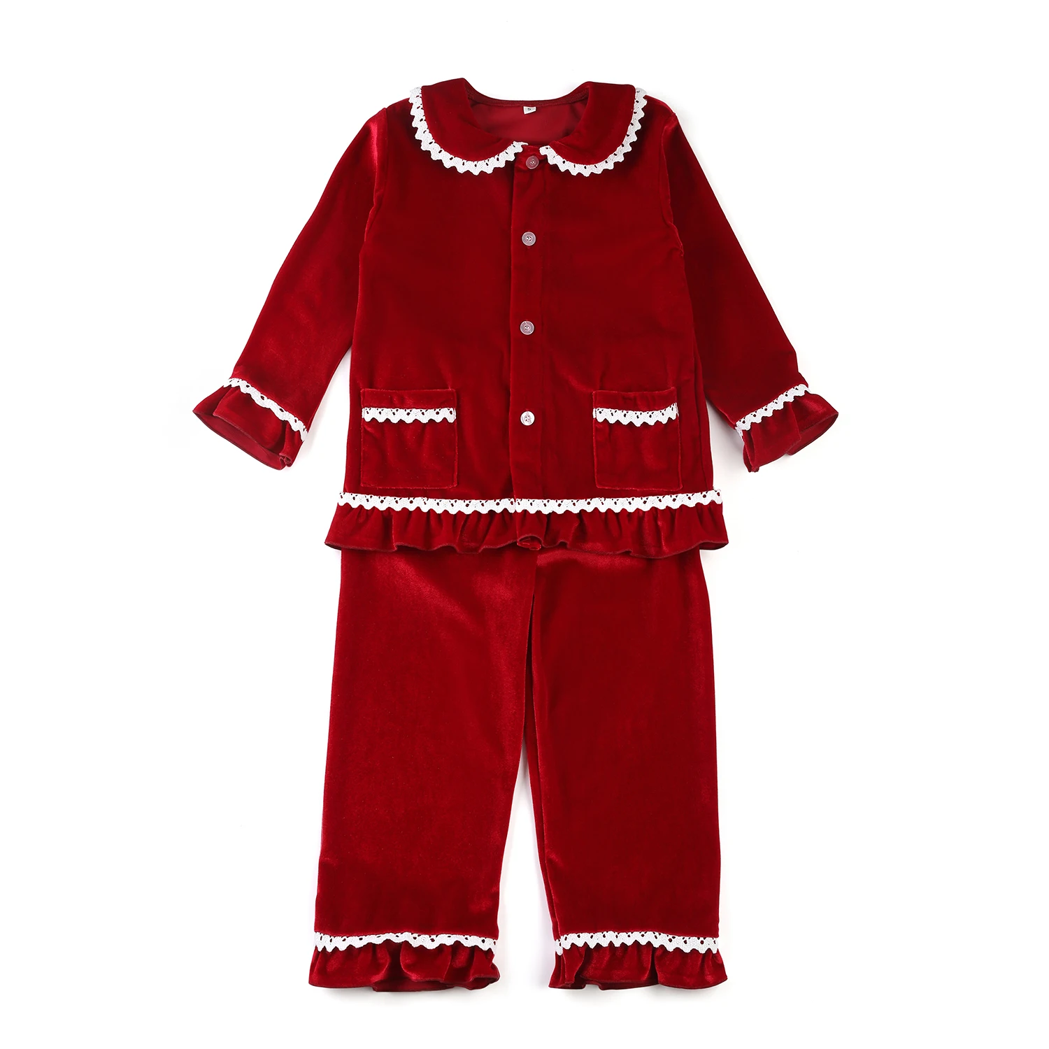 best nightgowns Wholesale Toddler Boys And Girls Pajamas Family Matching Sleepwear Children Red Christmas Solid Color Ruffle Kids PJS Sleepwear & Robes classic