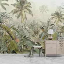 Beibehang-papel tapiz 3d personalizado, mural medieval pintado a mano, planta de bosque tropical, hoja de plátano, Fondo de tv, papel de pared