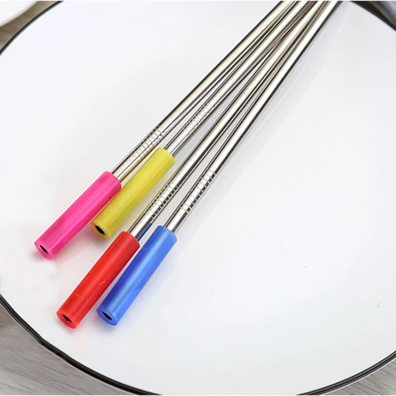 215x6mm straight 4pc 4pcs Reusable Metal Drinking Straws 304/316 Stainless Steel Sturdy Bent Straight Drinks Straw with Cleaning Brush - Цвет: 215x6mm straight 4pc