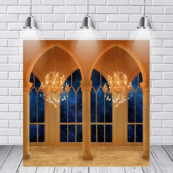 

Background Photography Beauty Beast Ballroom Cloumns Window Chandelier Night Custom Photo Studio Background Backdrop Vinyl