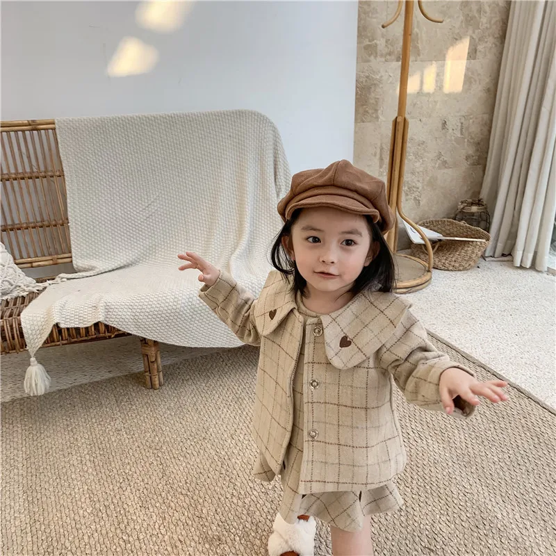pic Коллекция года, корейский стиль, комплект из 2 предметов для девочек, плотное пальто+ платье-жилет осенне-зимние модные хлопковые костюмы для девочек от 1 до 6 лет - Цвет: pic