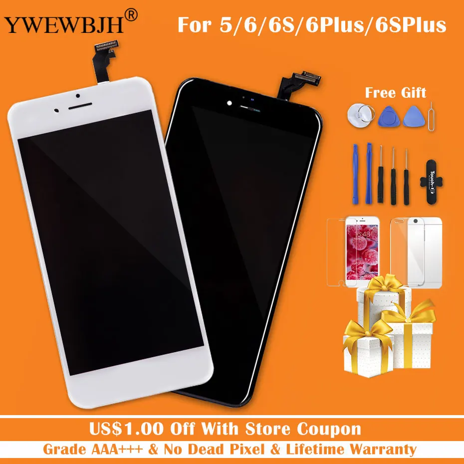 Продажа YWEWBJH класс AAA + + + для iPhone 6 6S Plus экран с 3D сенсорный ЖК цифровой преобразователь в сборе для iPhone 5S дисплей без битых пикселей