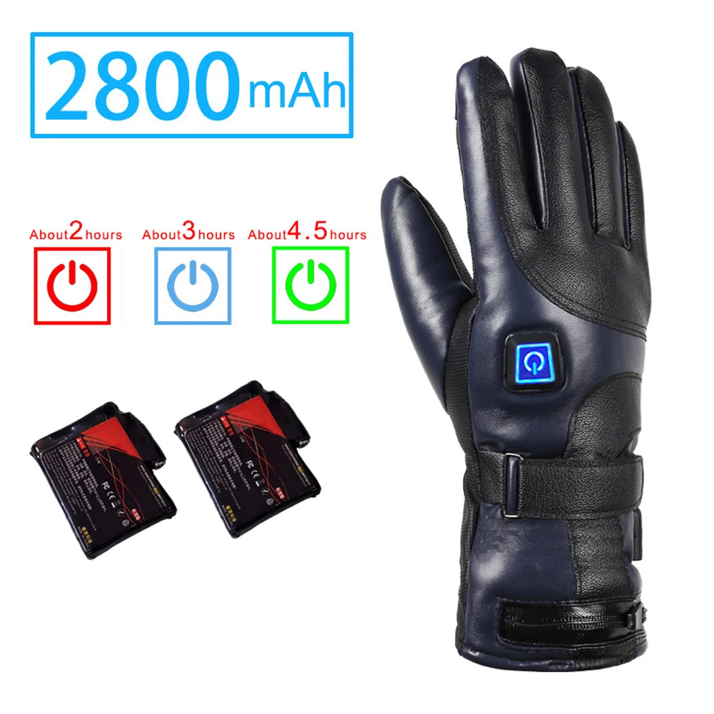 Перчатки из искусственной кожи с электрическим подогревом зимние теплые с аккумулятором для мотоцикла и T8 - Цвет: Синий